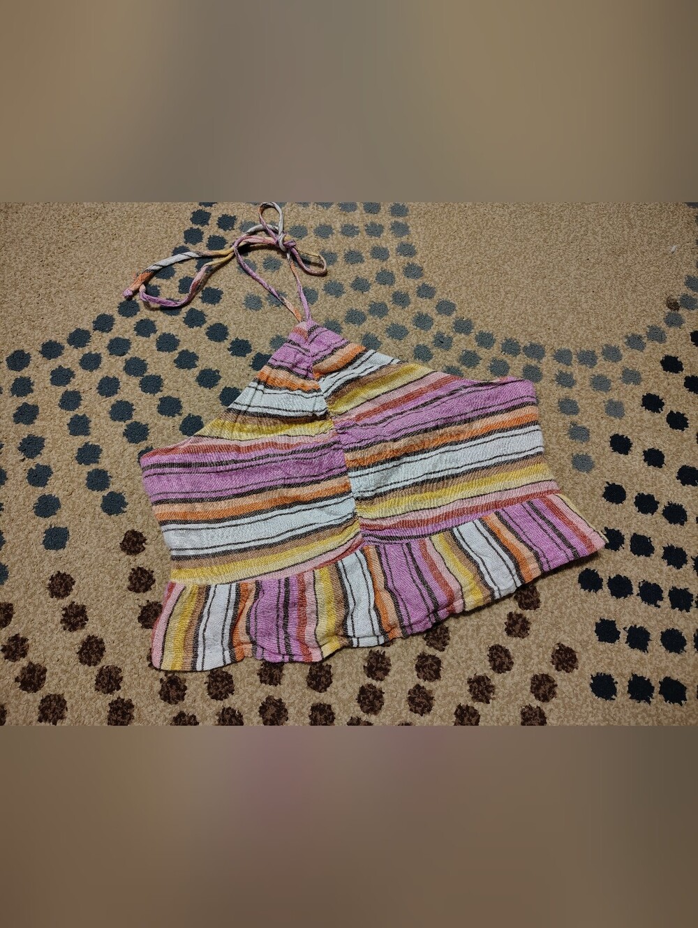 Hurley Halter Crop Top Cotton Linen Stripe Colorful Beachy Size Small
